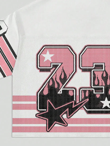 Boxy Fit Men’s Sports Jersey Shirt with Mesh Patchwork & Glossy Fabric