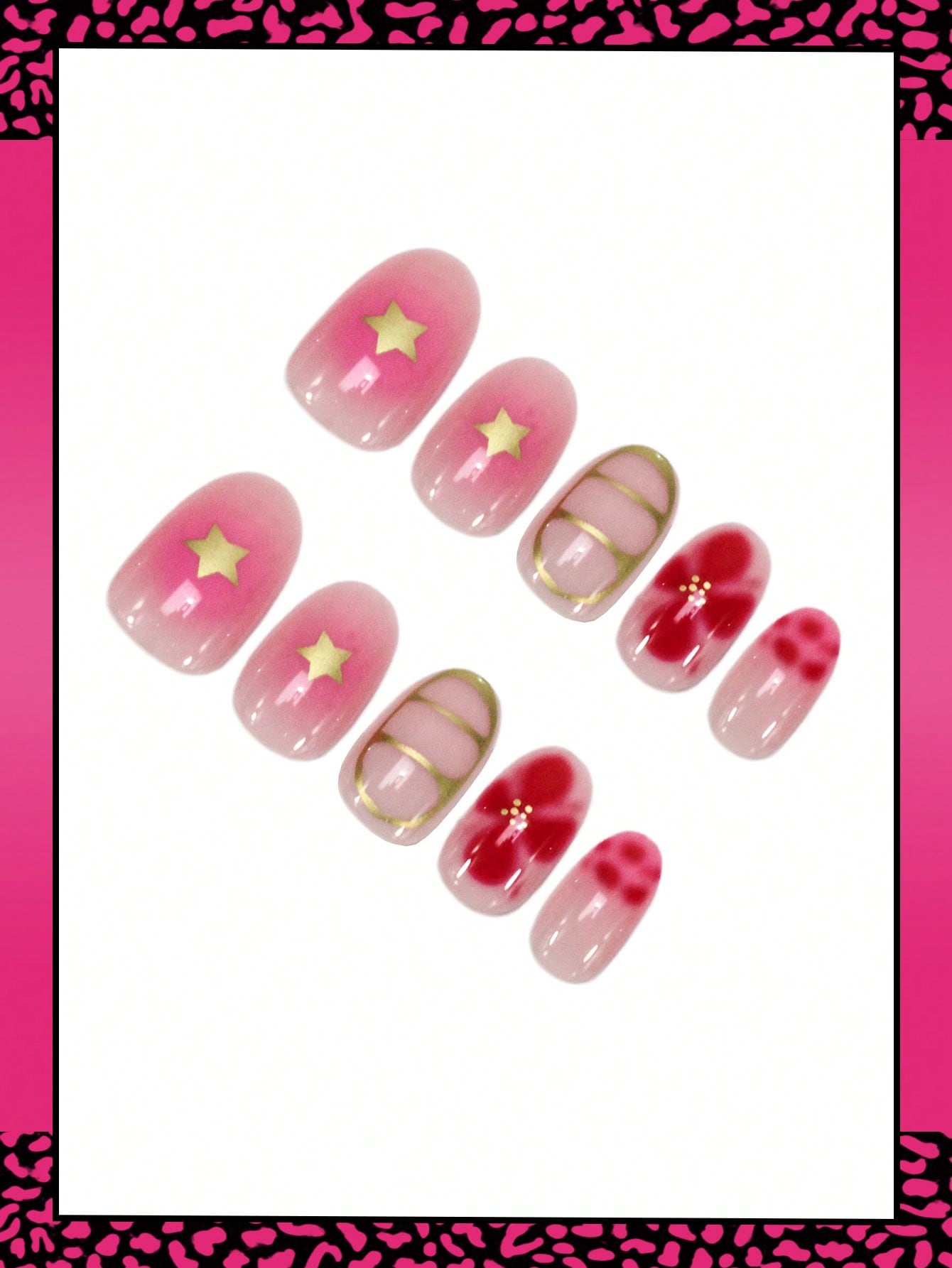 Retro Sun & Butterfly Medium Almond Press-On Nails