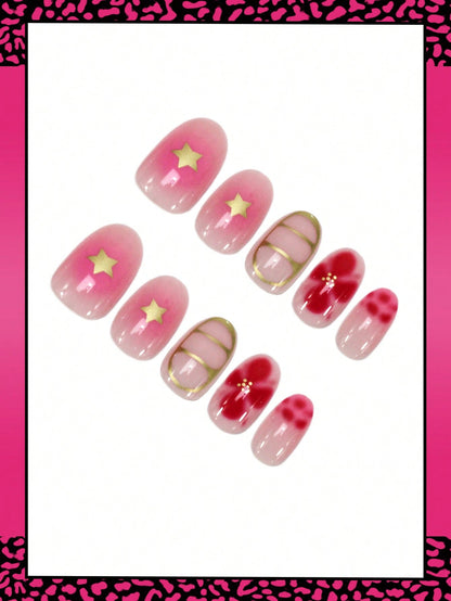 Retro Sun & Butterfly Medium Almond Press-On Nails