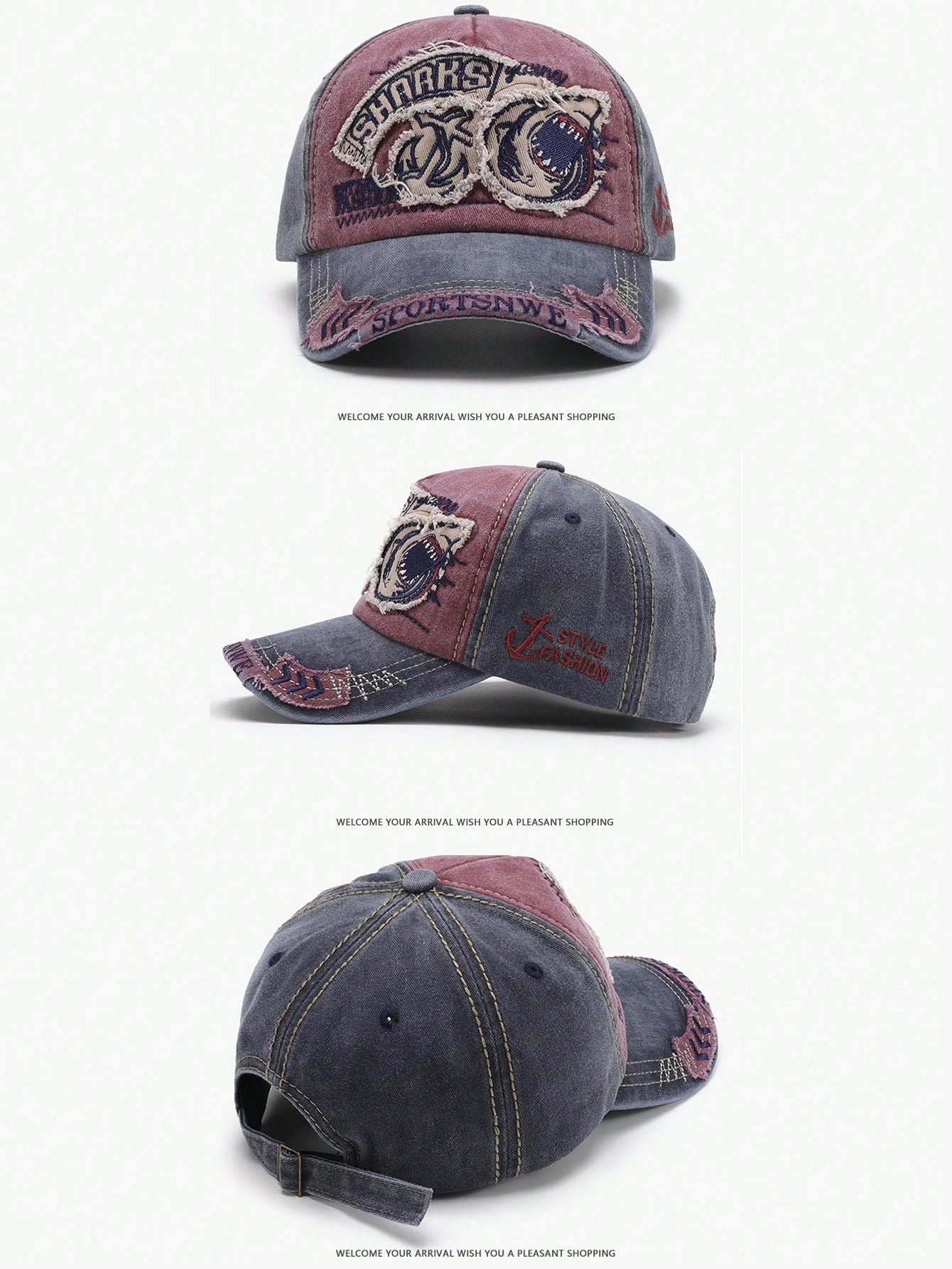 Washed Shark Embroidery Sun Protection Baseball Cap