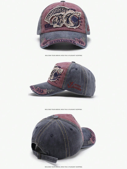 Washed Shark Embroidery Sun Protection Baseball Cap
