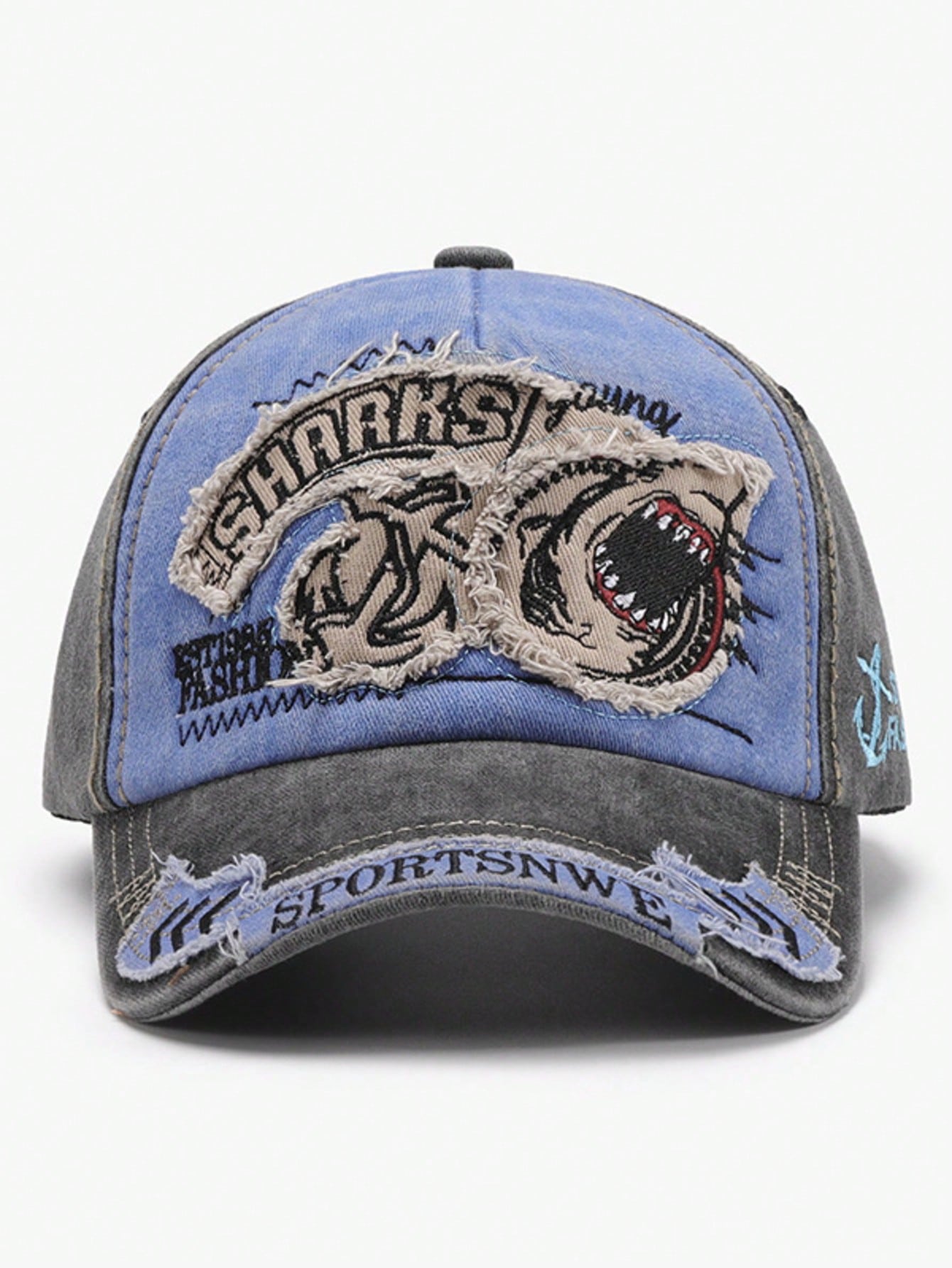 Washed Shark Embroidery Sun Protection Baseball Cap