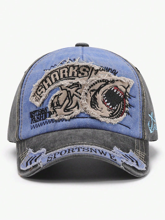 Washed Shark Embroidery Sun Protection Baseball Cap