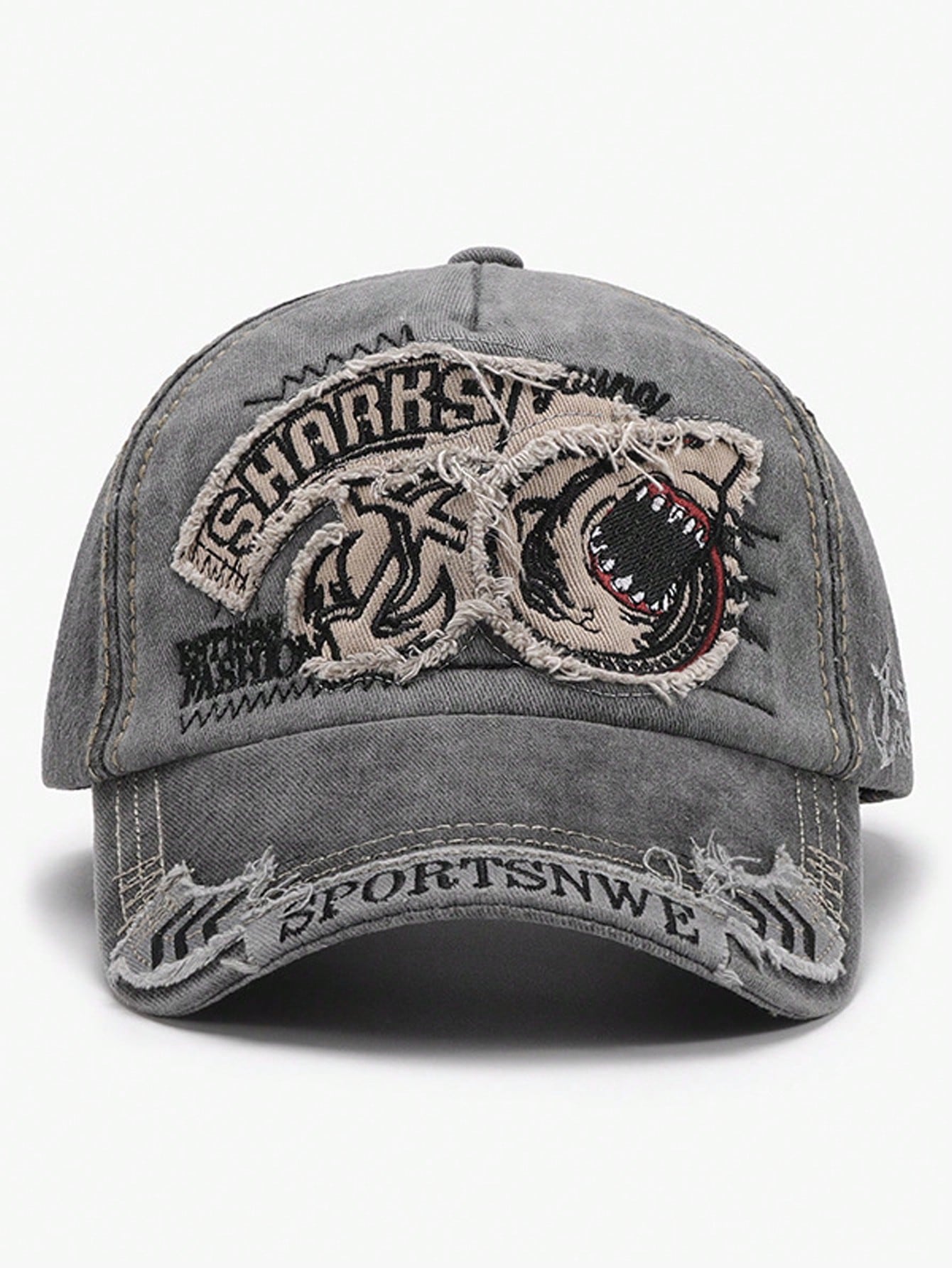 Washed Shark Embroidery Sun Protection Baseball Cap