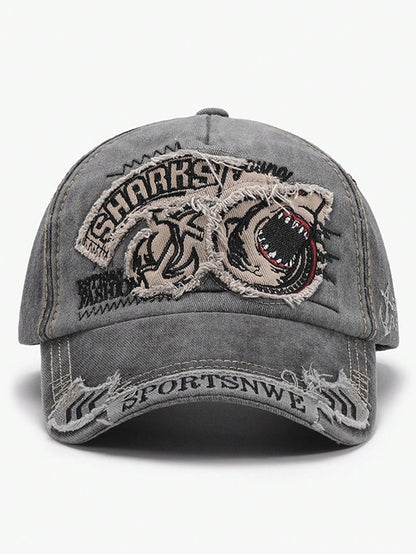 Washed Shark Embroidery Sun Protection Baseball Cap