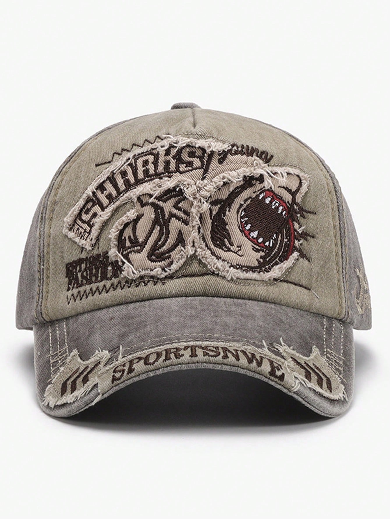 Washed Shark Embroidery Sun Protection Baseball Cap