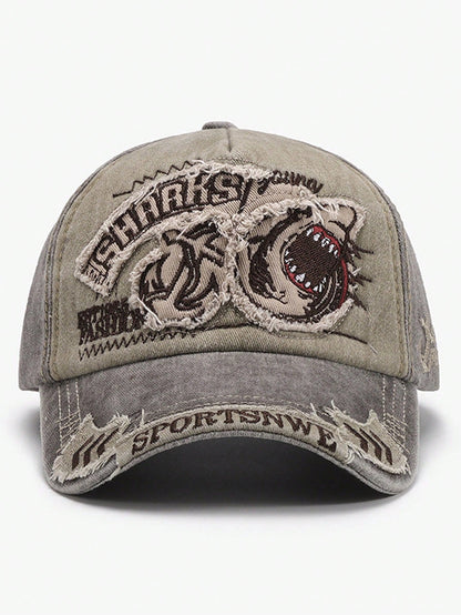 Washed Shark Embroidery Sun Protection Baseball Cap