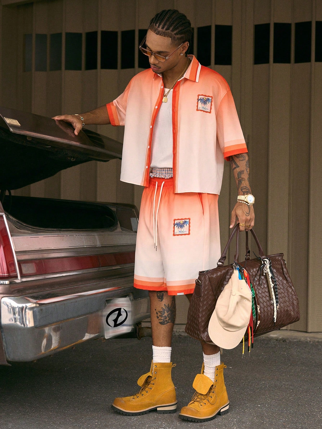 Streetwear Loose Fit Printed Polo and Shorts Set