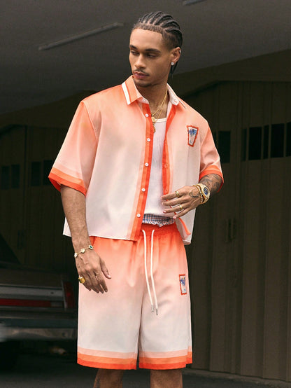 Streetwear Loose Fit Printed Polo and Shorts Set