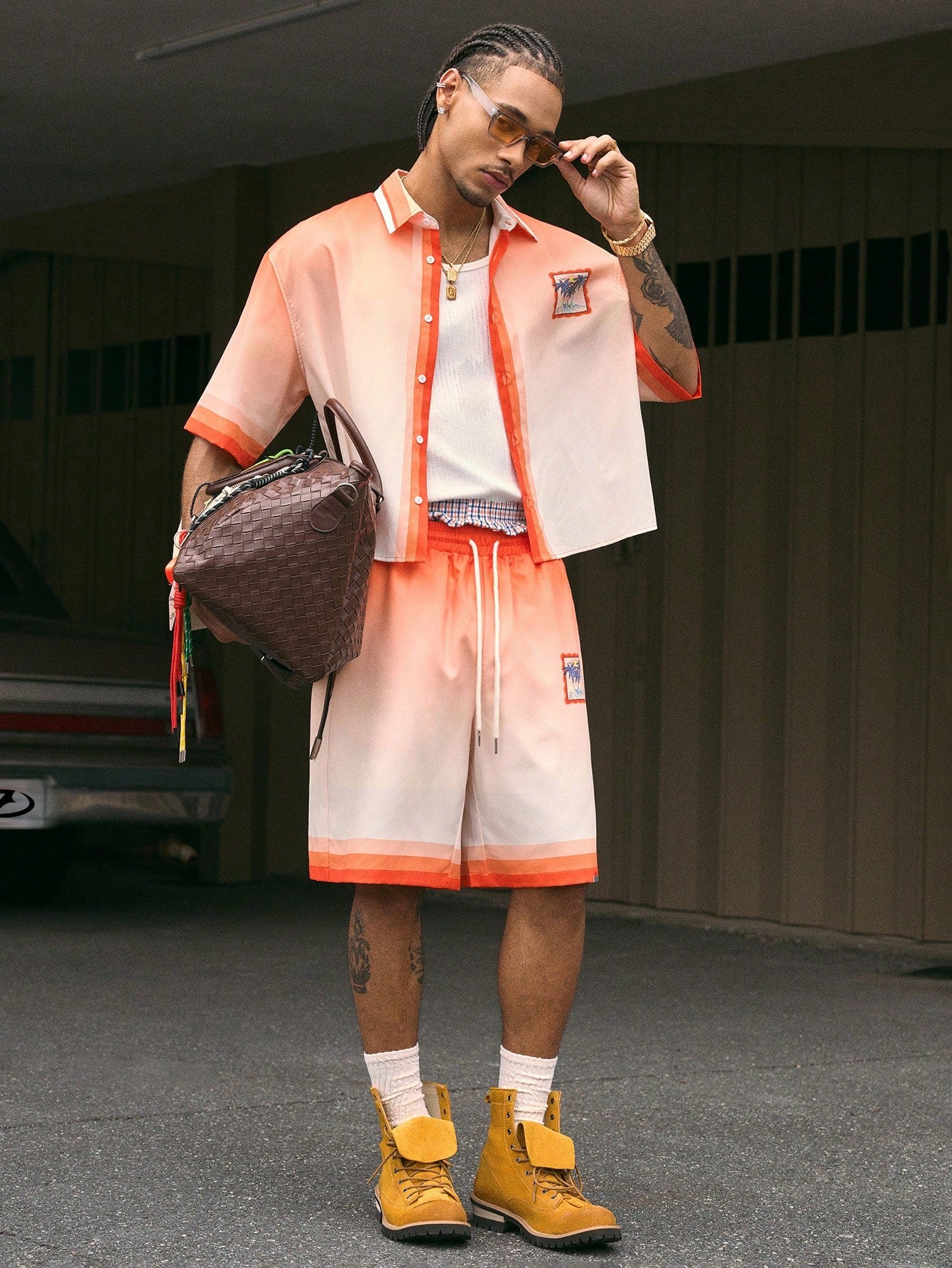 Streetwear Loose Fit Printed Polo and Shorts Set