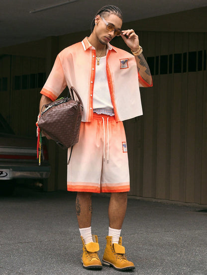 Streetwear Loose Fit Printed Polo and Shorts Set