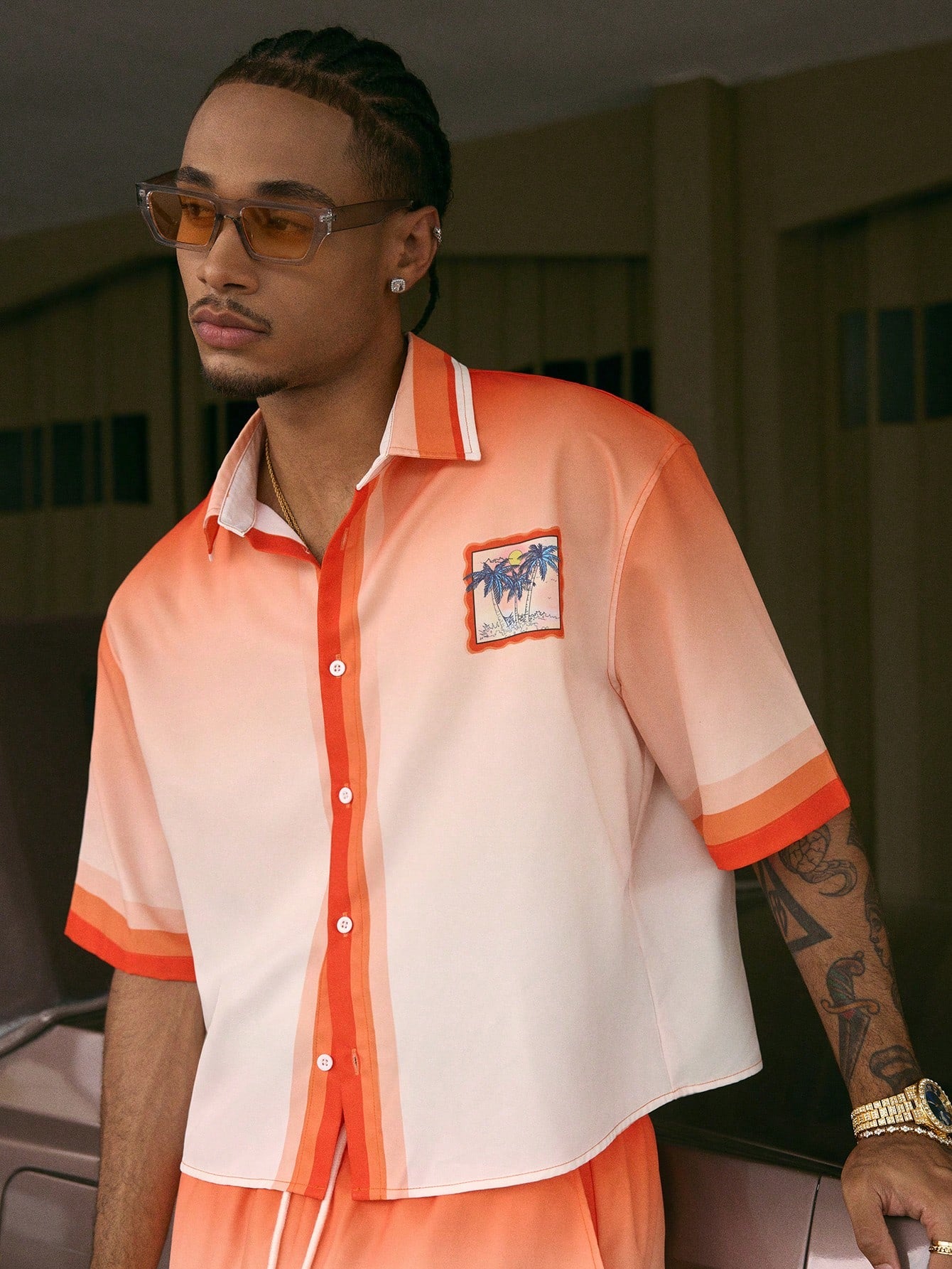 Streetwear Loose Fit Printed Polo and Shorts Set
