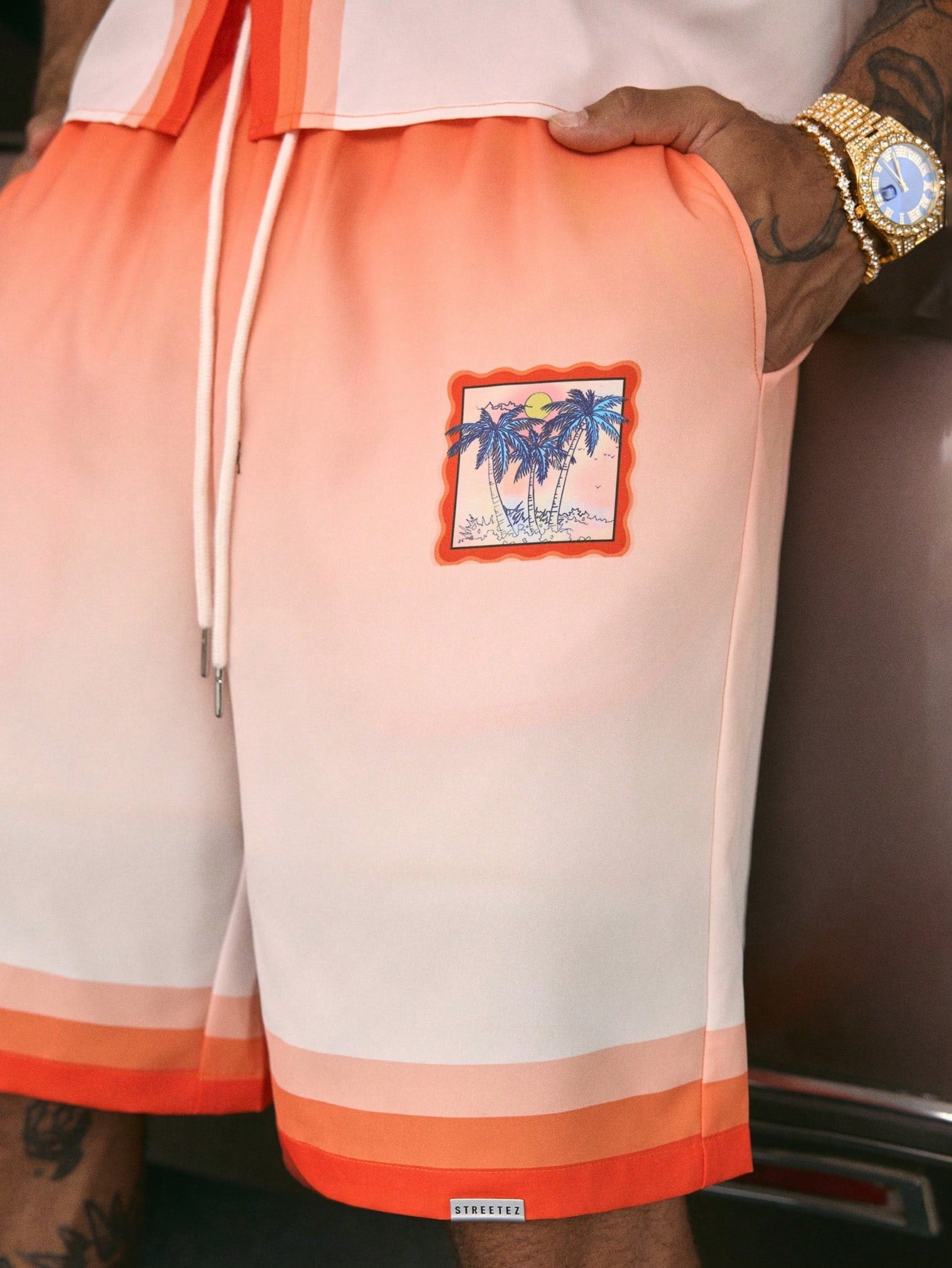 Streetwear Loose Fit Printed Polo and Shorts Set