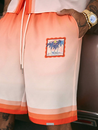 Streetwear Loose Fit Printed Polo and Shorts Set
