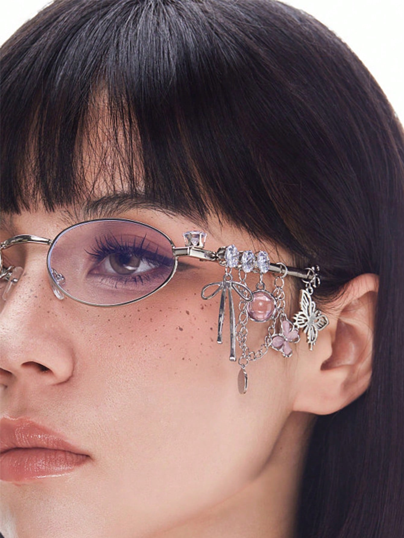 Oval Metal Y2K Fashion Glasses with Rhinestone Charms