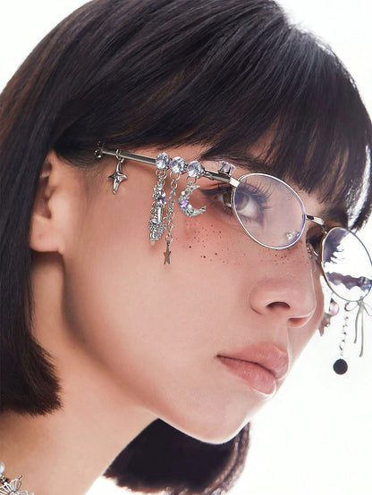 Oval Metal Y2K Fashion Glasses with Rhinestone Charms