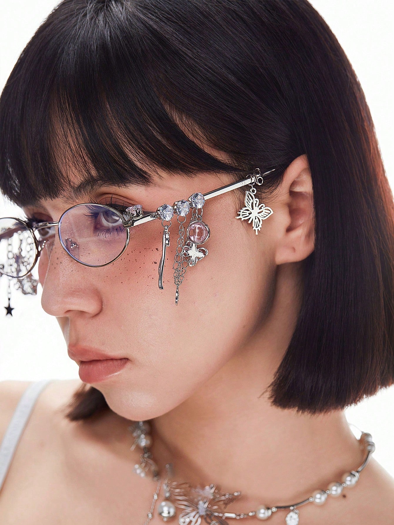 Oval Metal Y2K Fashion Glasses with Rhinestone Charms
