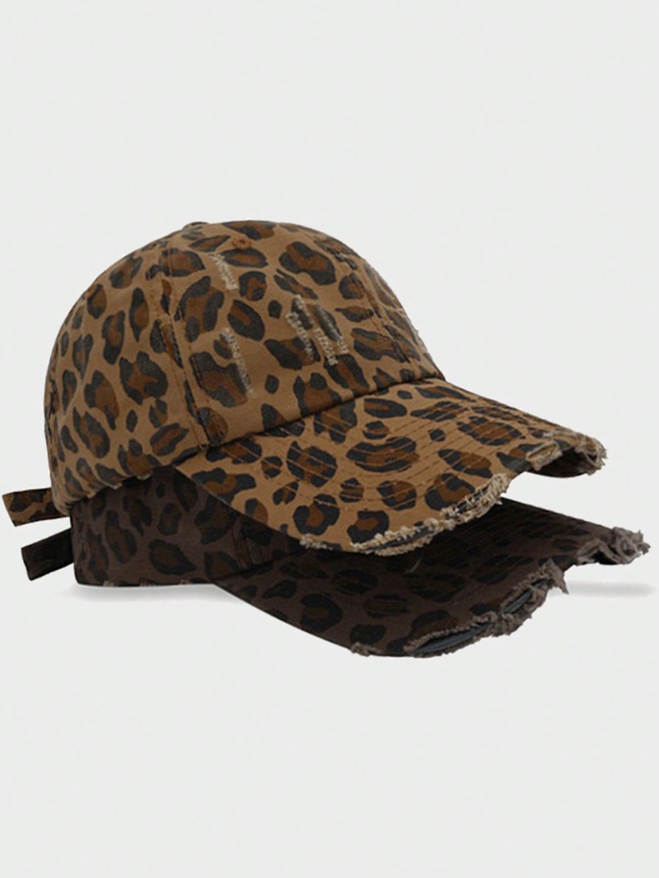 Vintage Ripped Leopard Print Curved Brim Baseball Cap