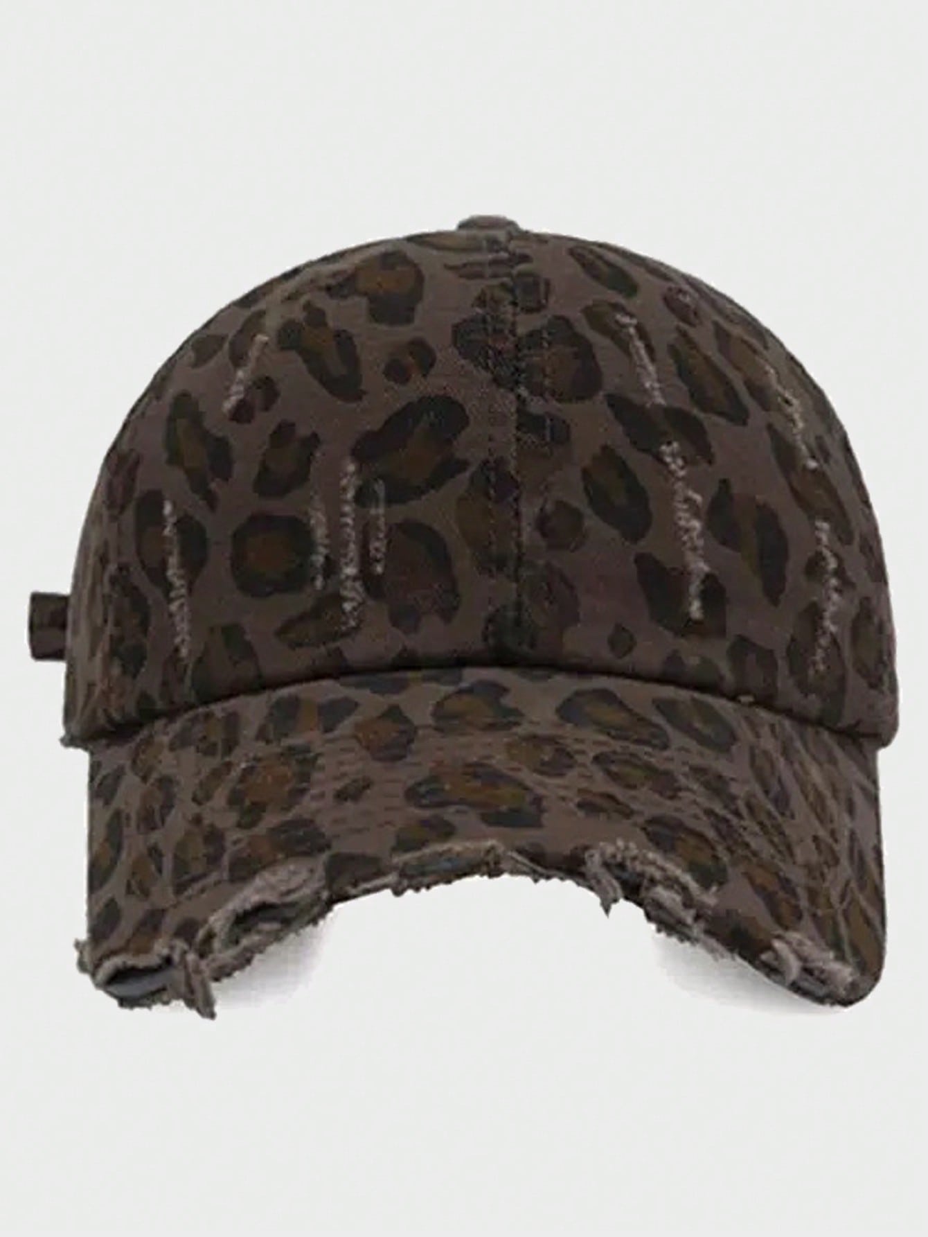 Vintage Ripped Leopard Print Curved Brim Baseball Cap
