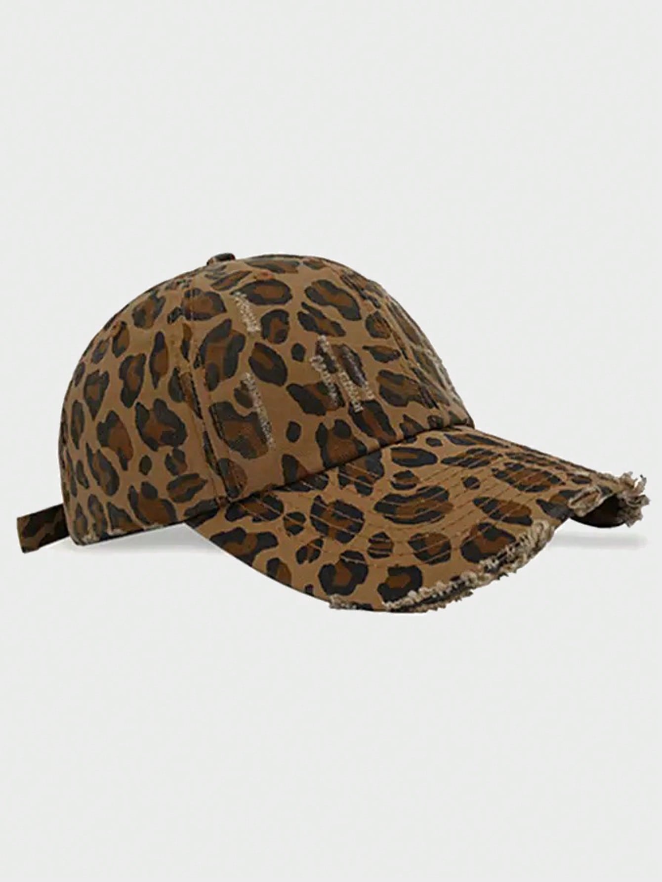 Vintage Ripped Leopard Print Curved Brim Baseball Cap