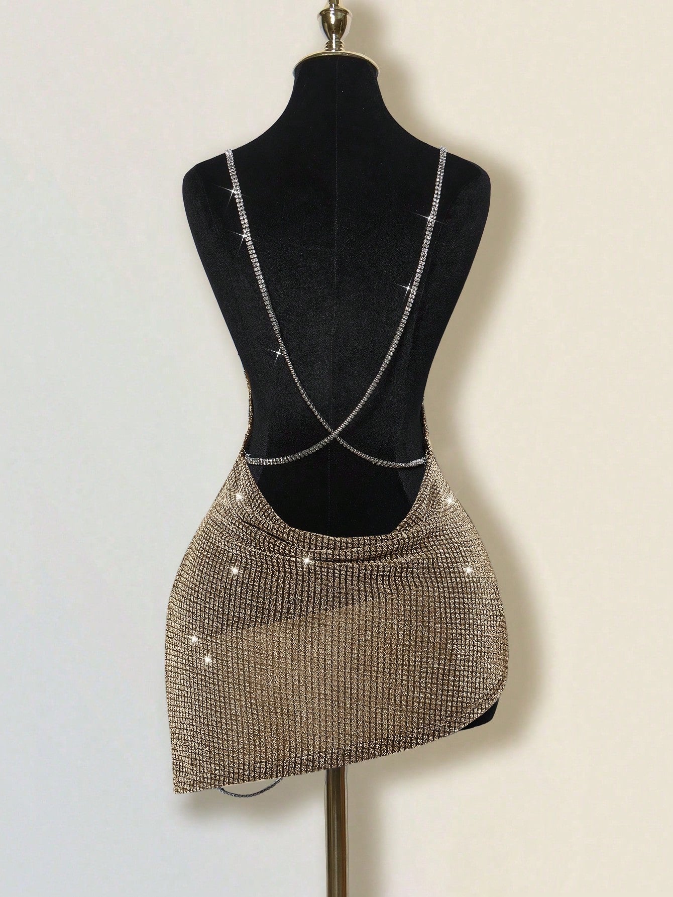 Women's Gold Asymmetrical Spaghetti Strap Mini Dress