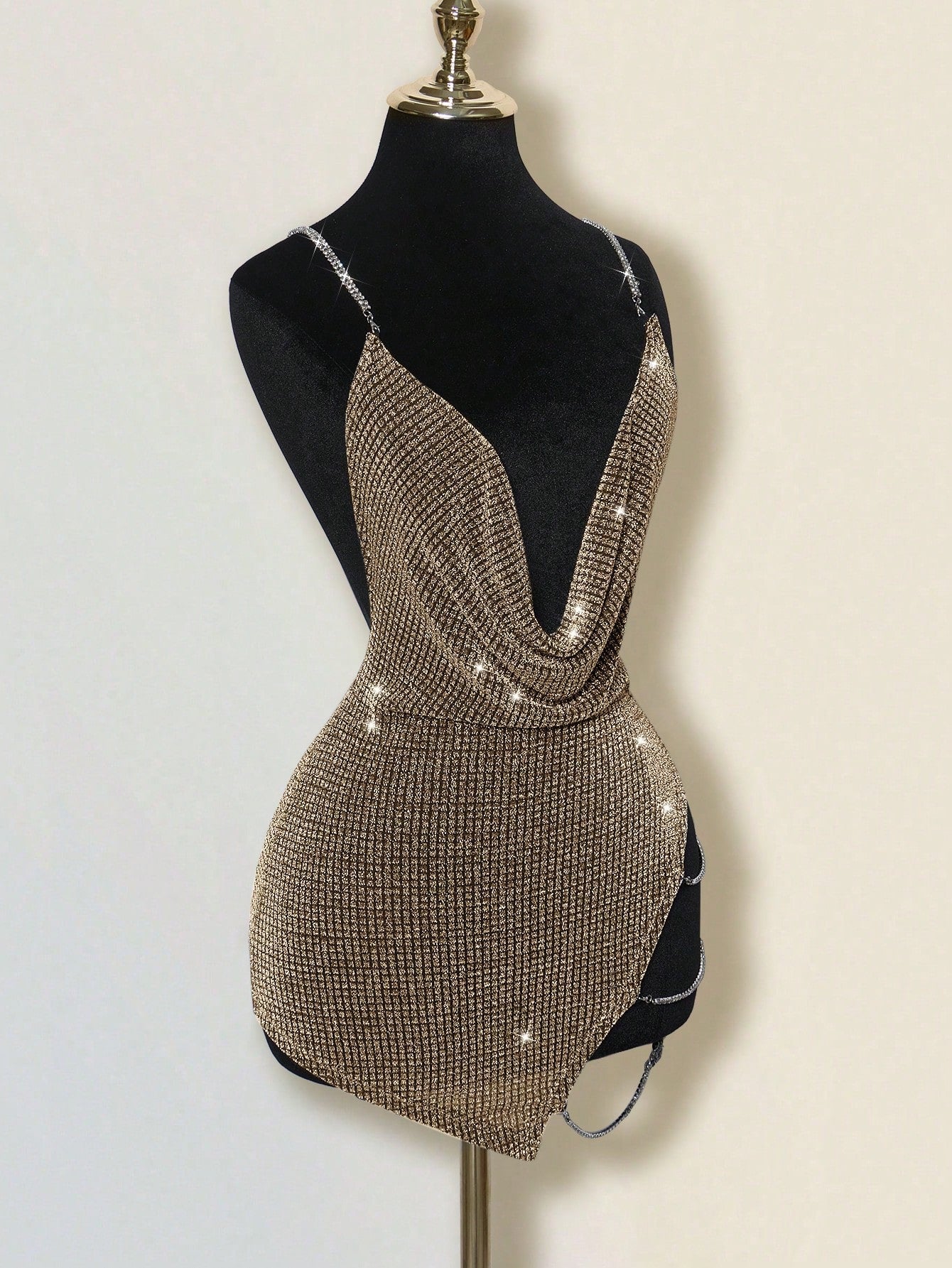 Women's Gold Asymmetrical Spaghetti Strap Mini Dress