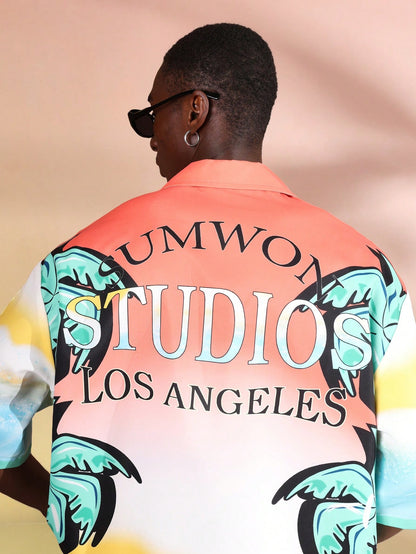 Los Angeles Palm Print Short Sleeve Resort Shirt