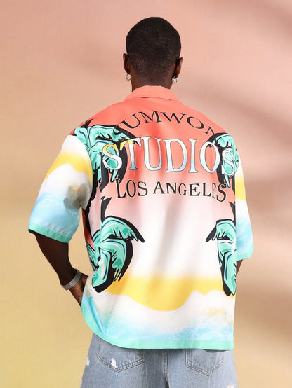 Los Angeles Palm Print Short Sleeve Resort Shirt
