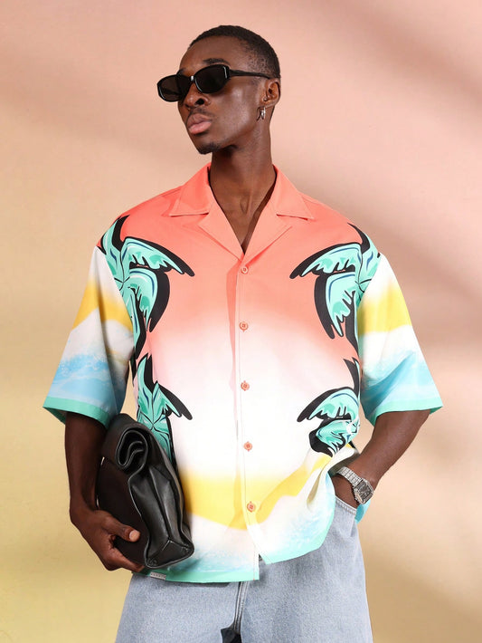 Los Angeles Palm Print Short Sleeve Resort Shirt