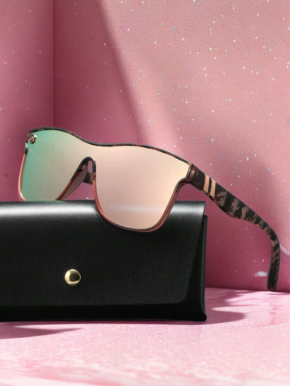 Pink Streamlined Oversized Gradient Sunglasses