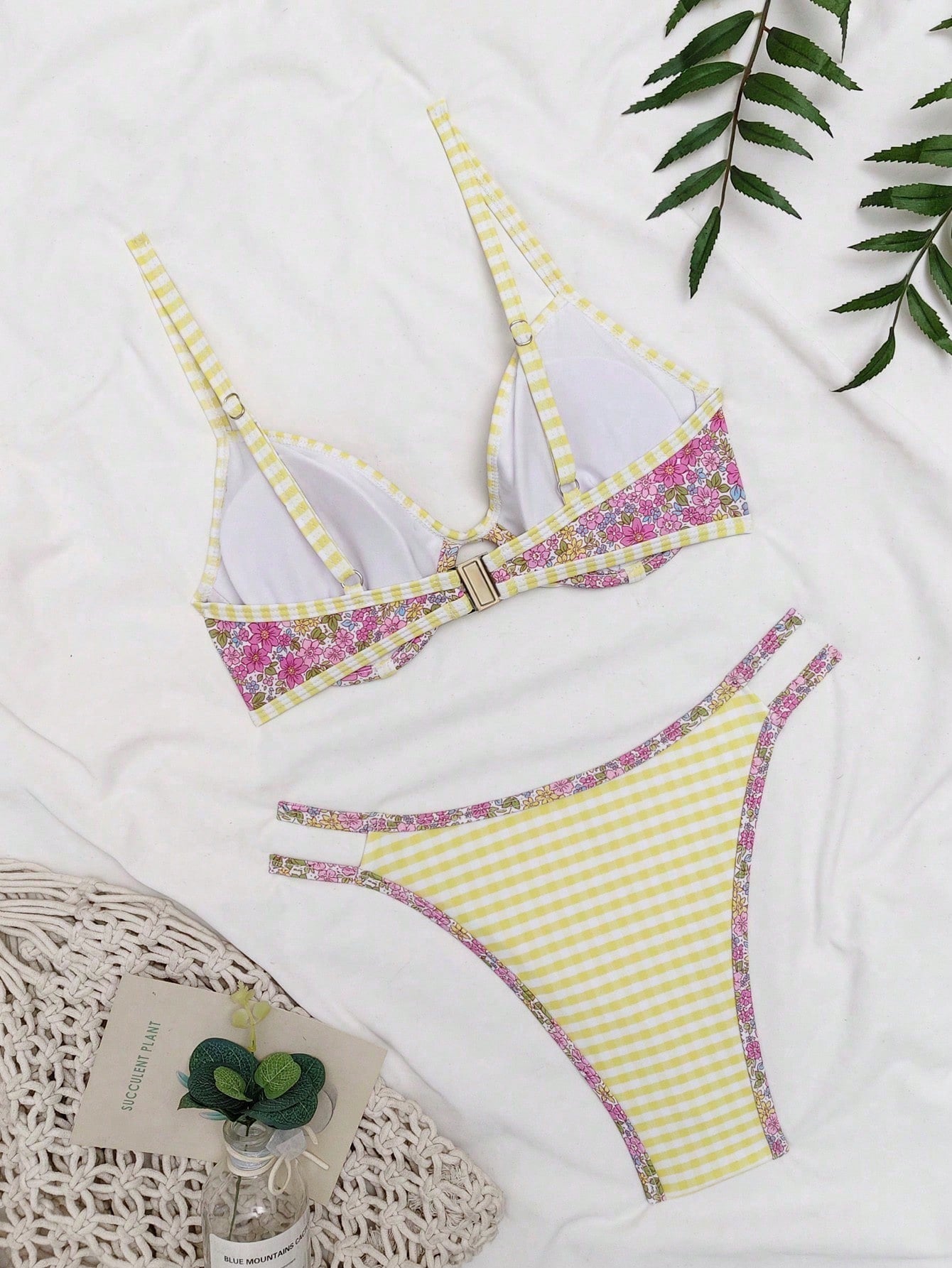 Tropical Padded Bikini Set with Tassel & Lace