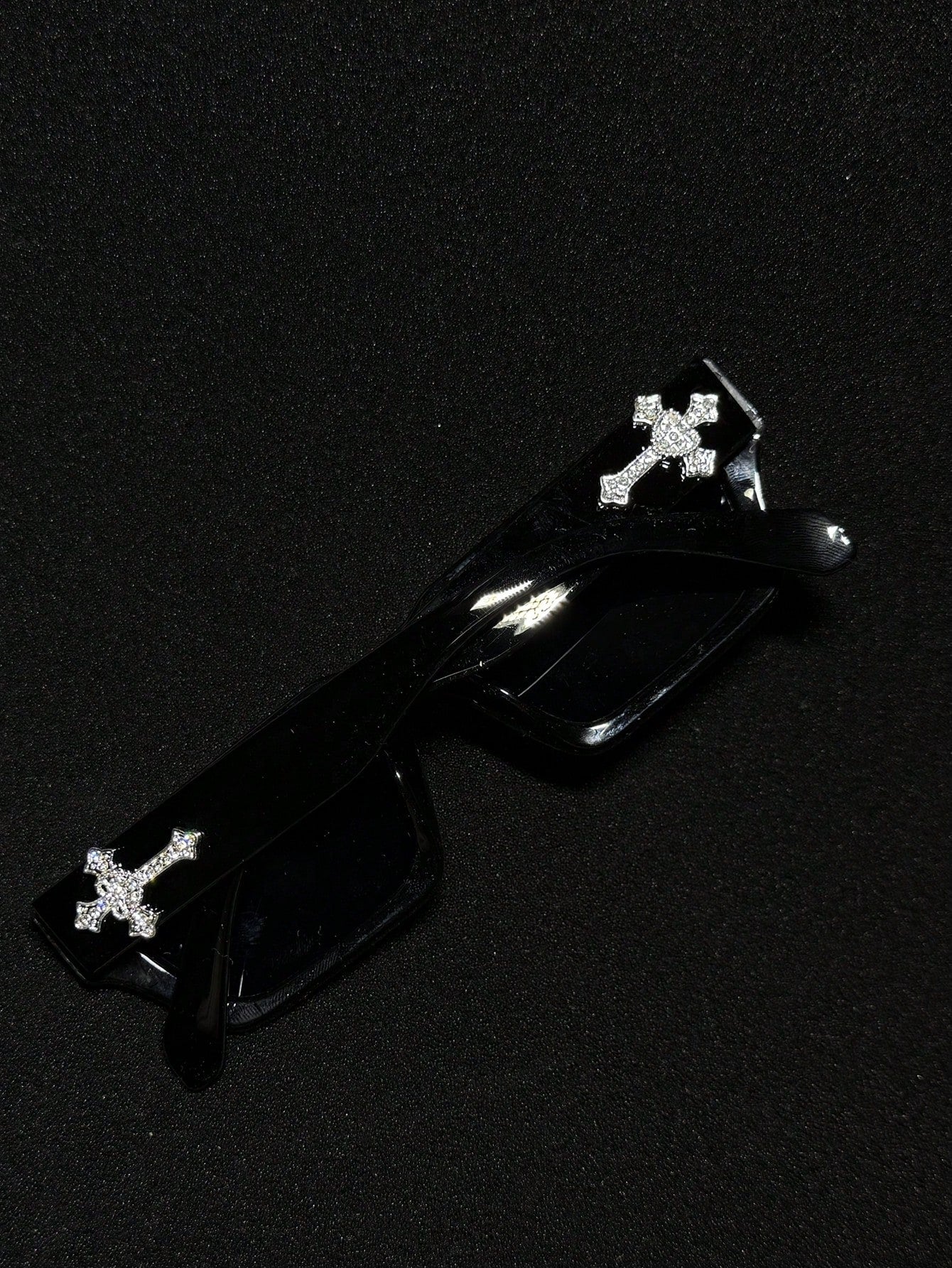 Rhinestone Cross Flat Top Retro Sport Fashion Glasses