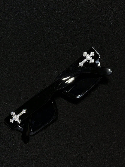 Rhinestone Cross Flat Top Retro Sport Fashion Glasses