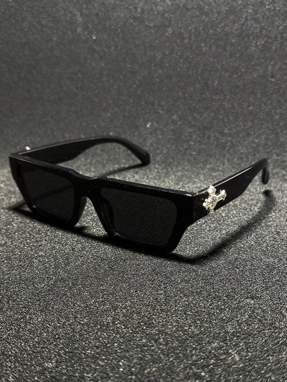 Rhinestone Cross Flat Top Retro Sport Fashion Glasses