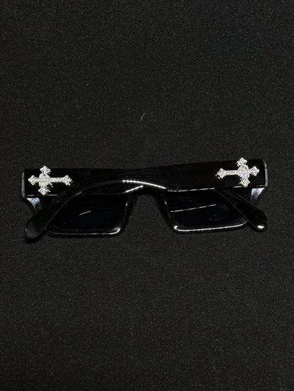 Rhinestone Cross Flat Top Retro Sport Fashion Glasses