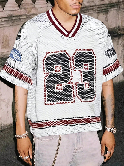 Red & White Colorblock Notched Crop Jersey