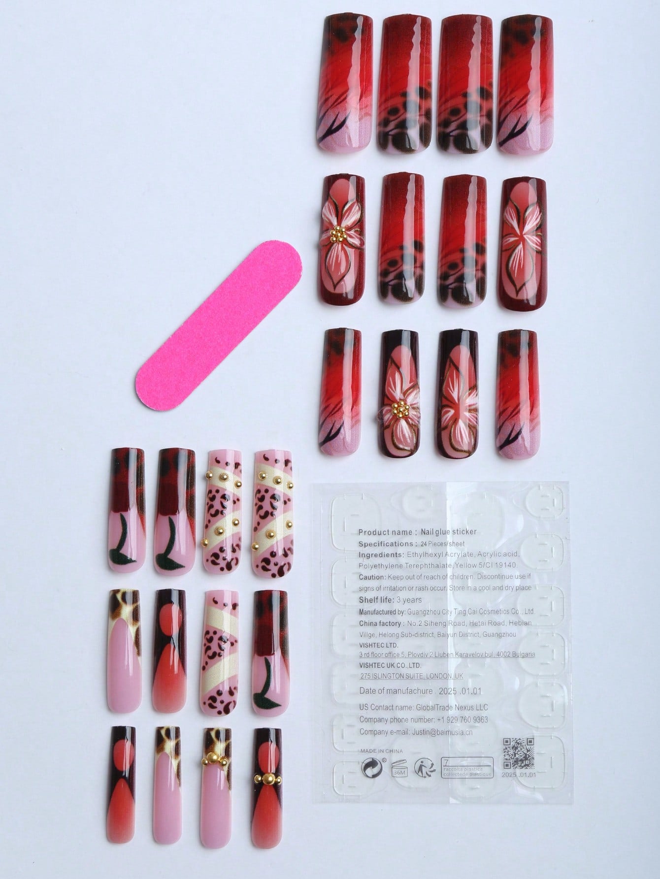 Y2K Red Cherry & Leopard Long Square Press-On Nails