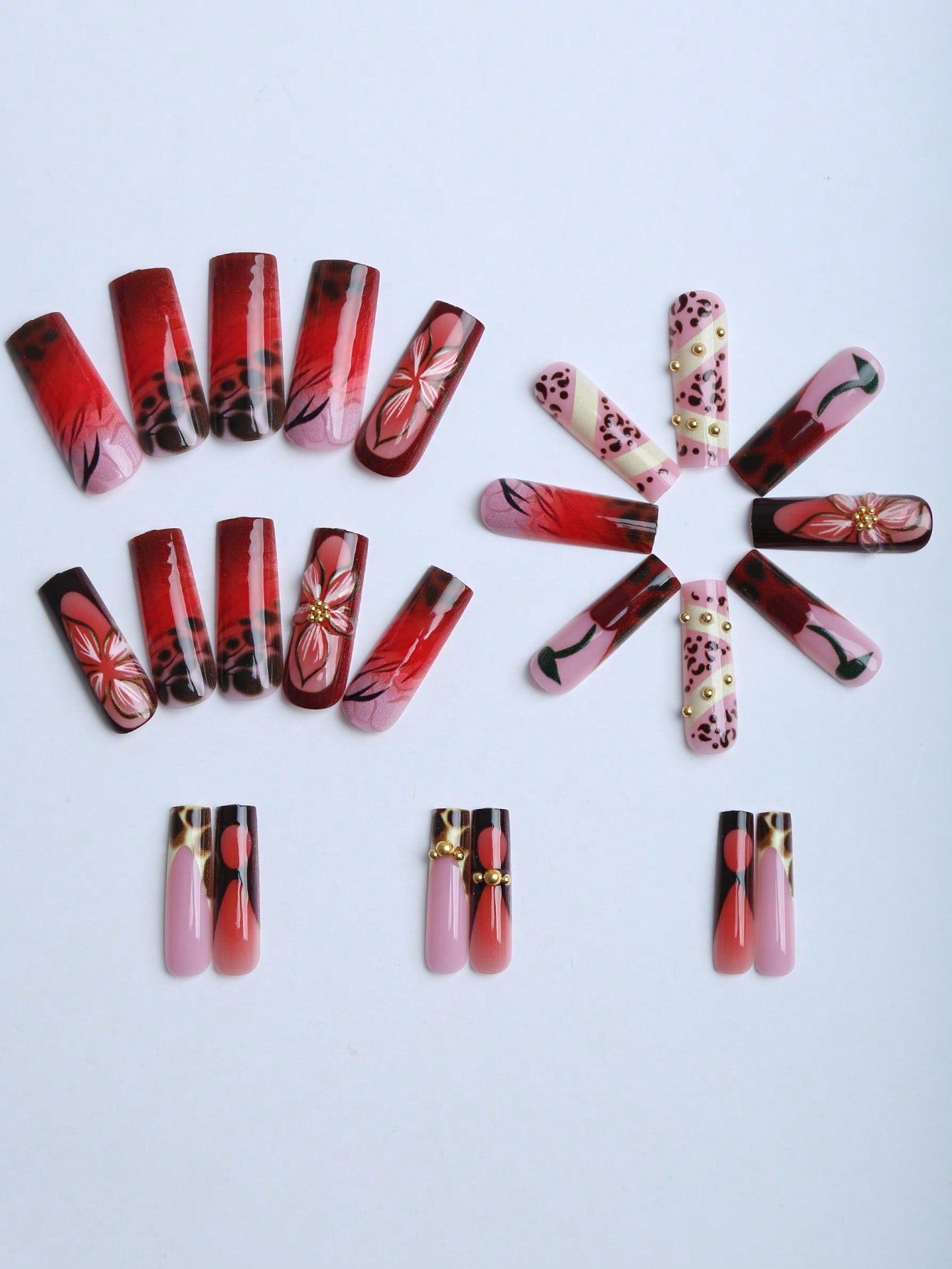 Y2K Red Cherry & Leopard Long Square Press-On Nails