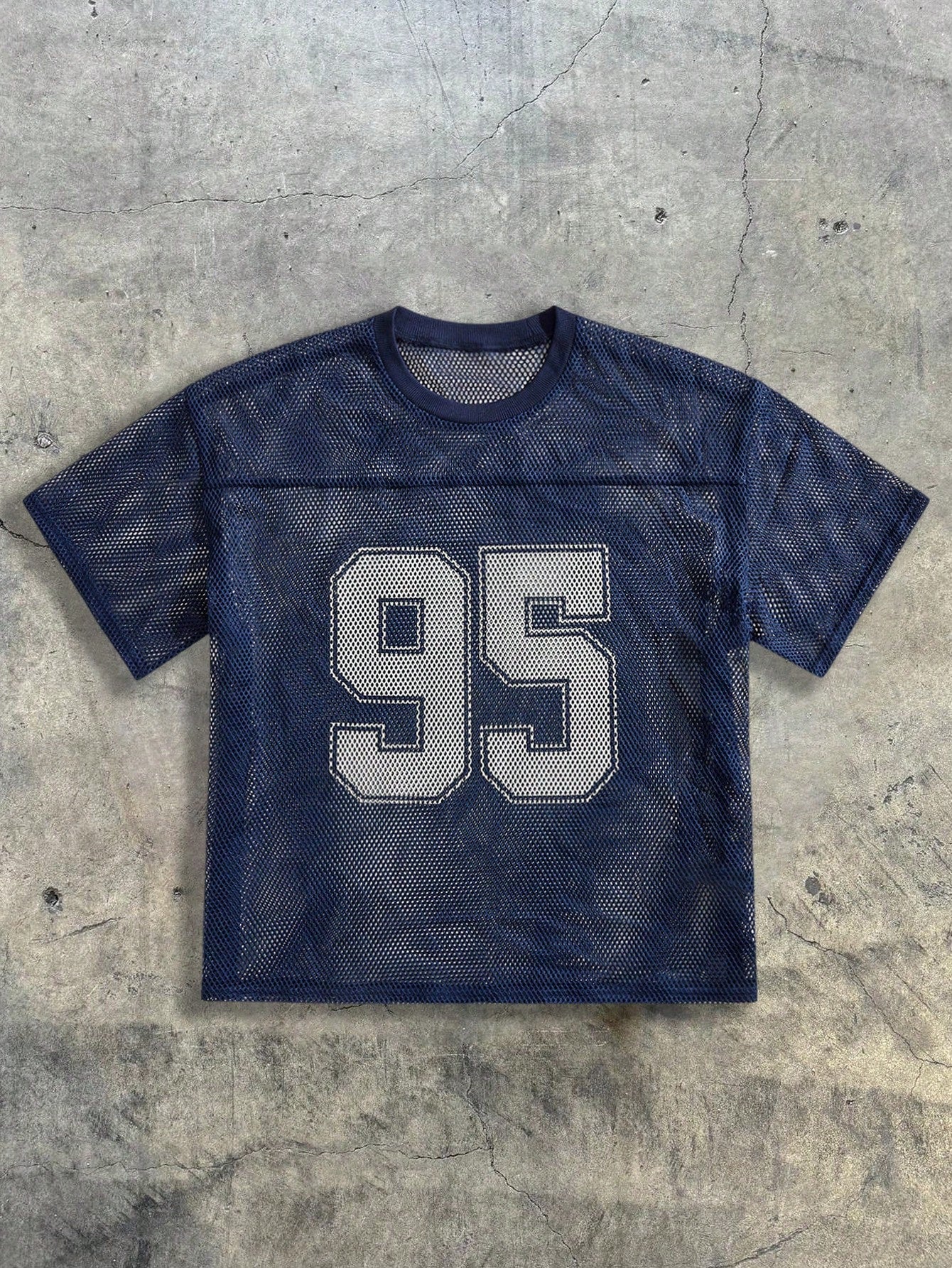Navy Blue Mesh Numeric Print Round Neck Jersey