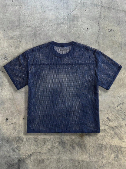 Navy Blue Mesh Numeric Print Round Neck Jersey