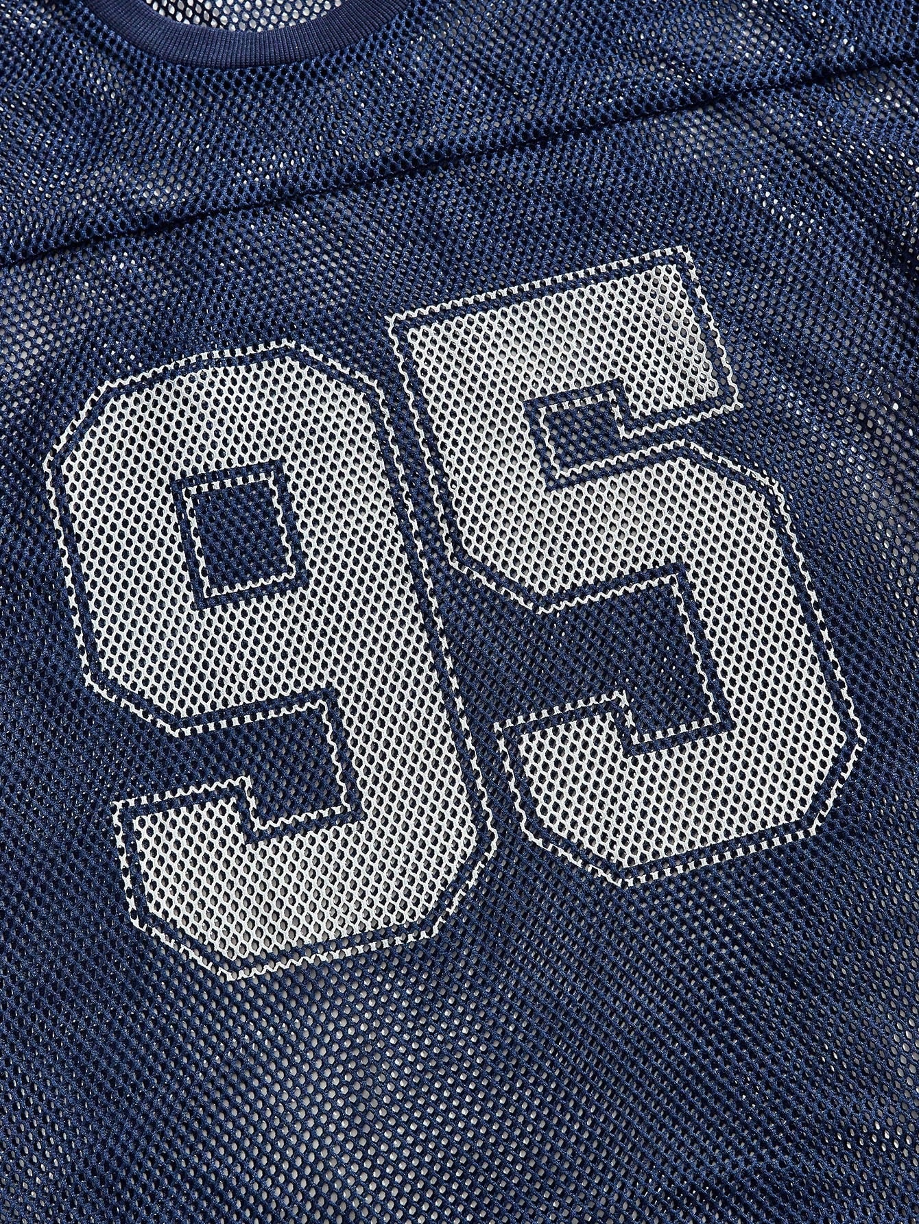 Navy Blue Mesh Numeric Print Round Neck Jersey