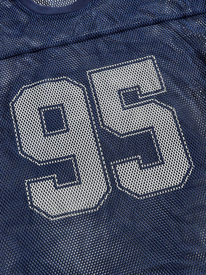 Navy Blue Mesh Numeric Print Round Neck Jersey