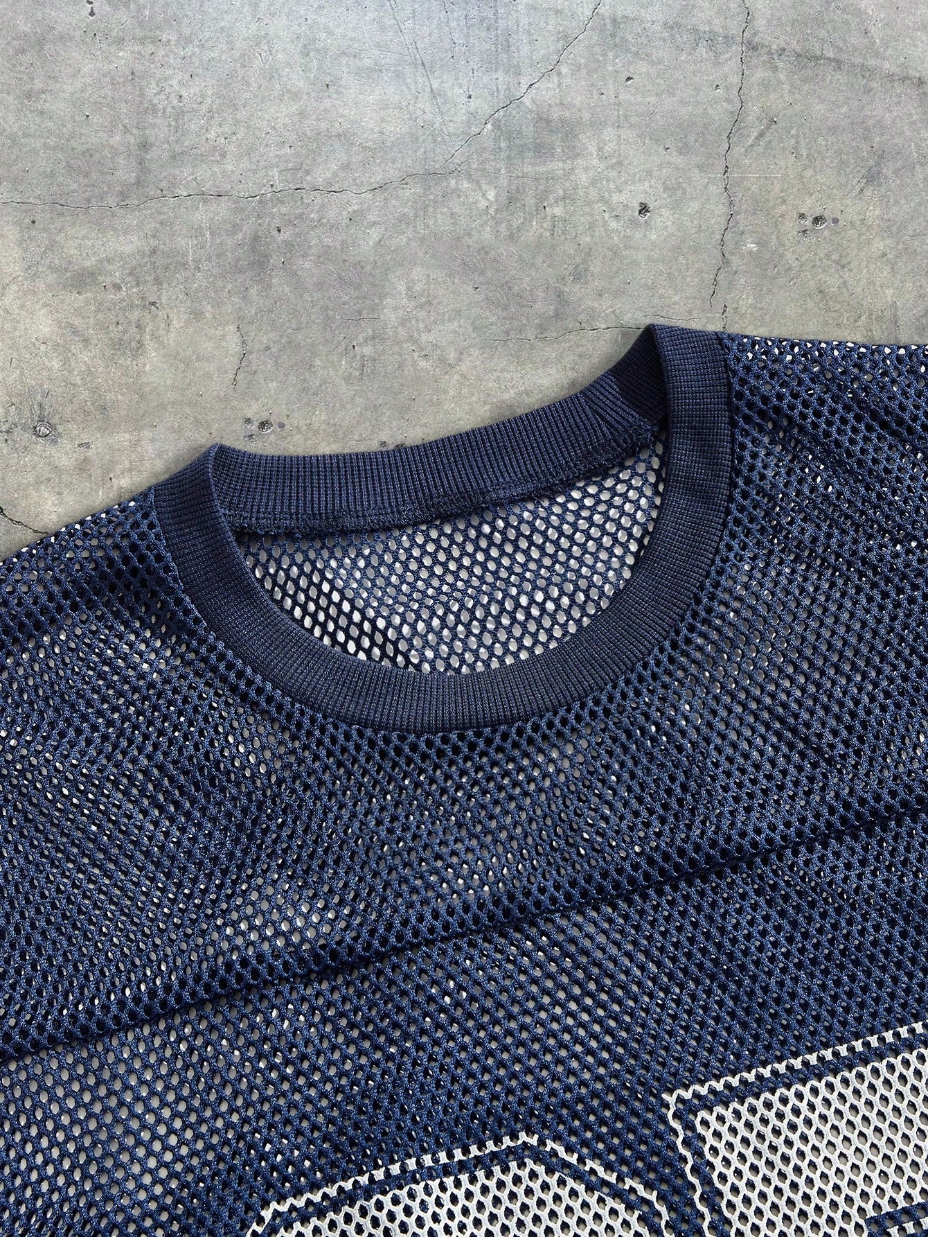 Navy Blue Mesh Numeric Print Round Neck Jersey