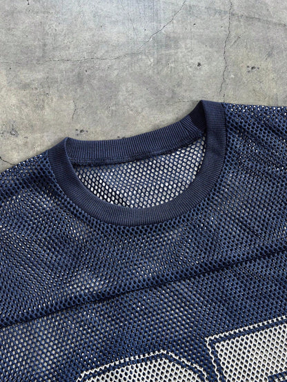 Navy Blue Mesh Numeric Print Round Neck Jersey