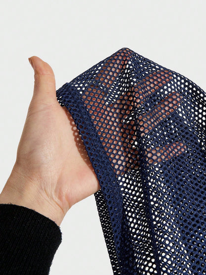 Navy Blue Mesh Numeric Print Round Neck Jersey