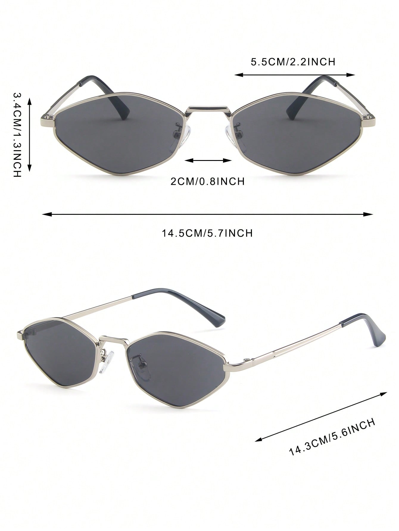 Silver Geometric Metal Frame Vintage Fashion Glasses