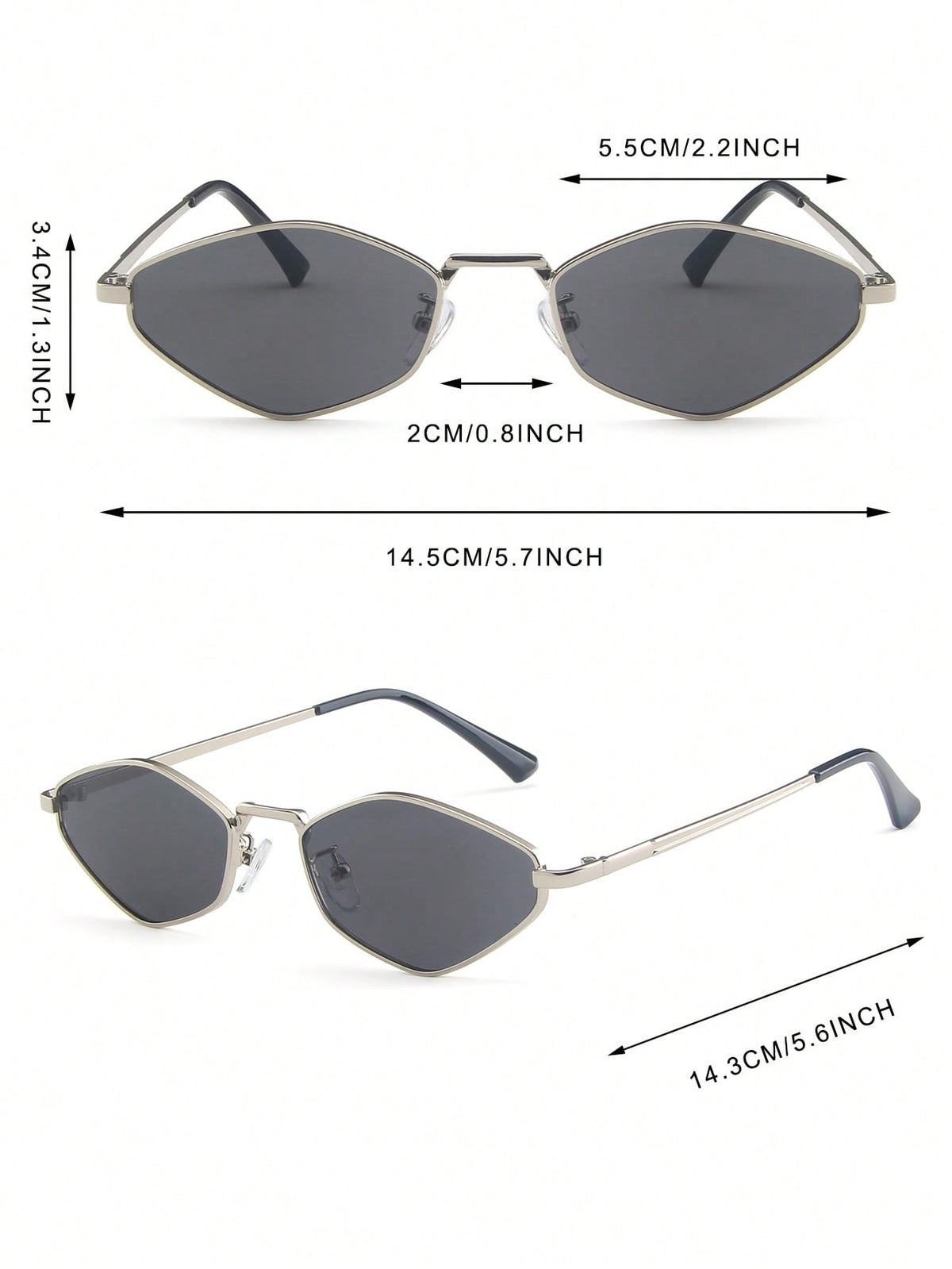 Silver Geometric Metal Frame Vintage Fashion Glasses