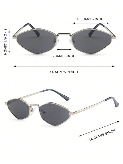 Silver Geometric Metal Frame Vintage Fashion Glasses