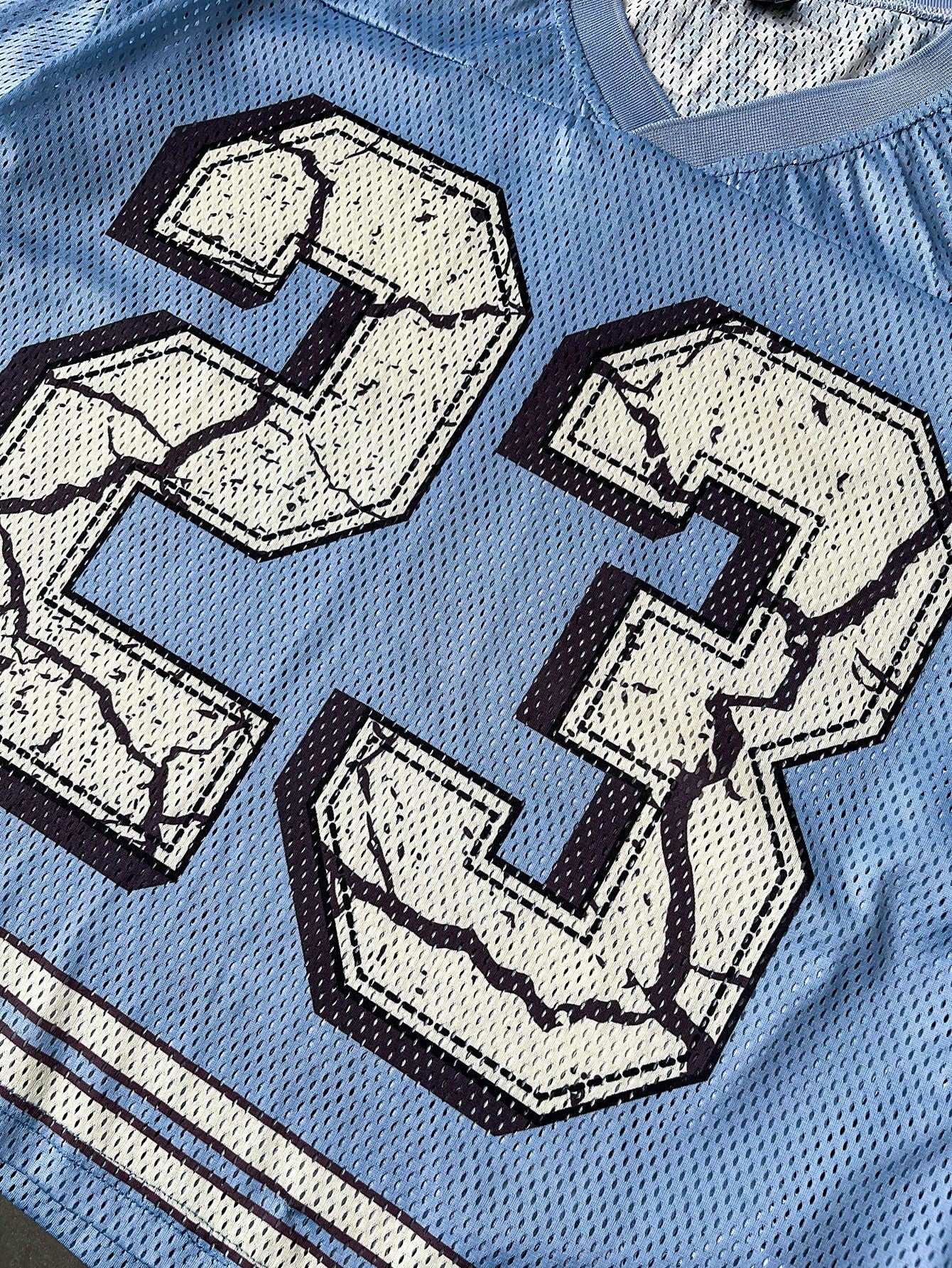 Blue Notched V-Neck Sports Large Number English Print Jersey