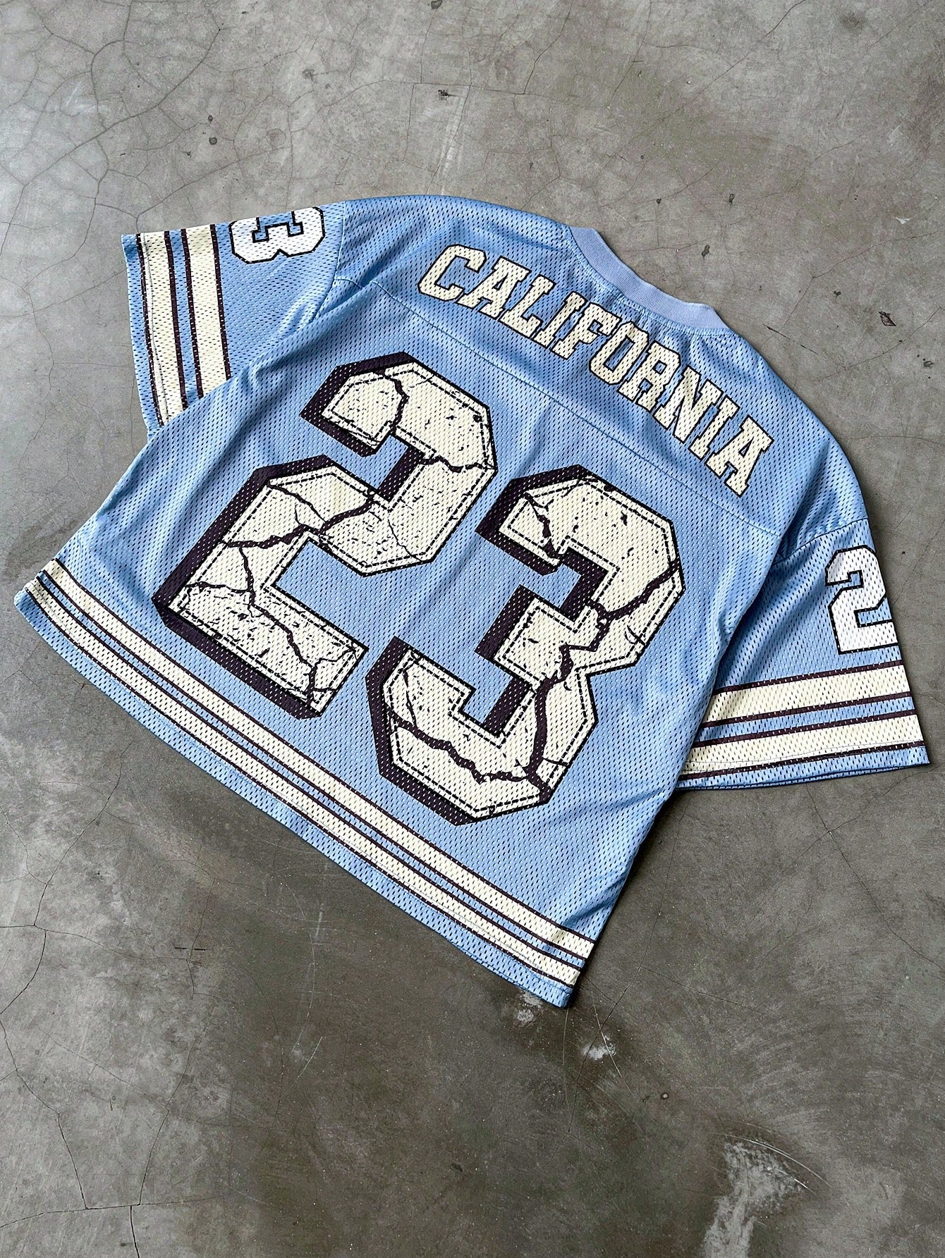 Blue Notched V-Neck Sports Large Number English Print Jersey